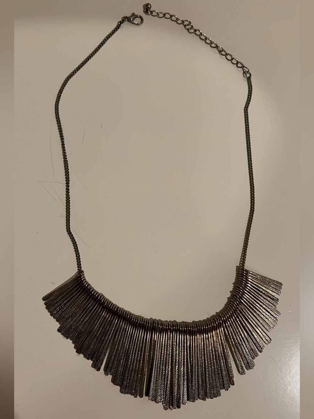 Statement Fringe Bib Necklace - Silver Tone